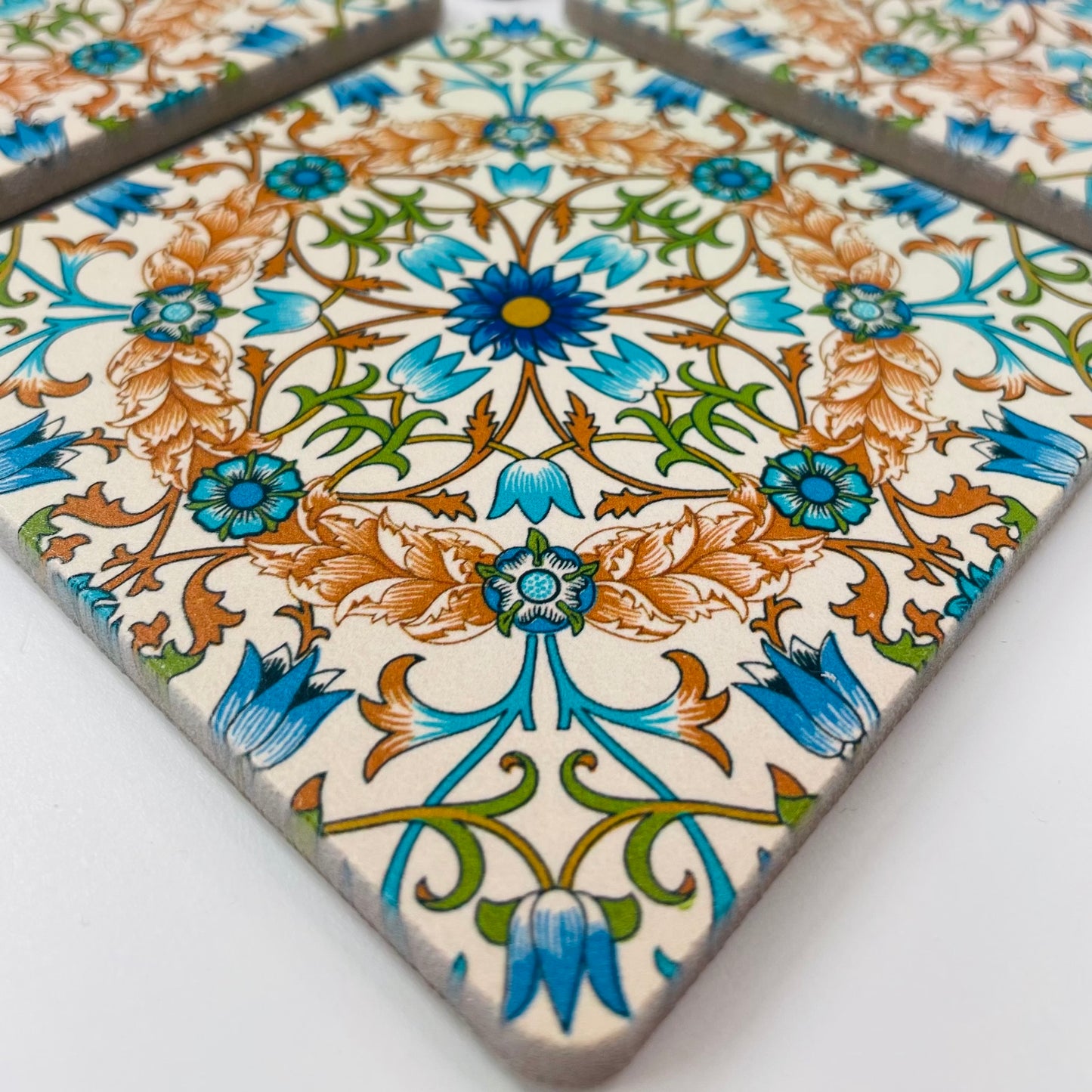 Art Coasters Set: Vine pattern (Blue Daisies) by William Morris