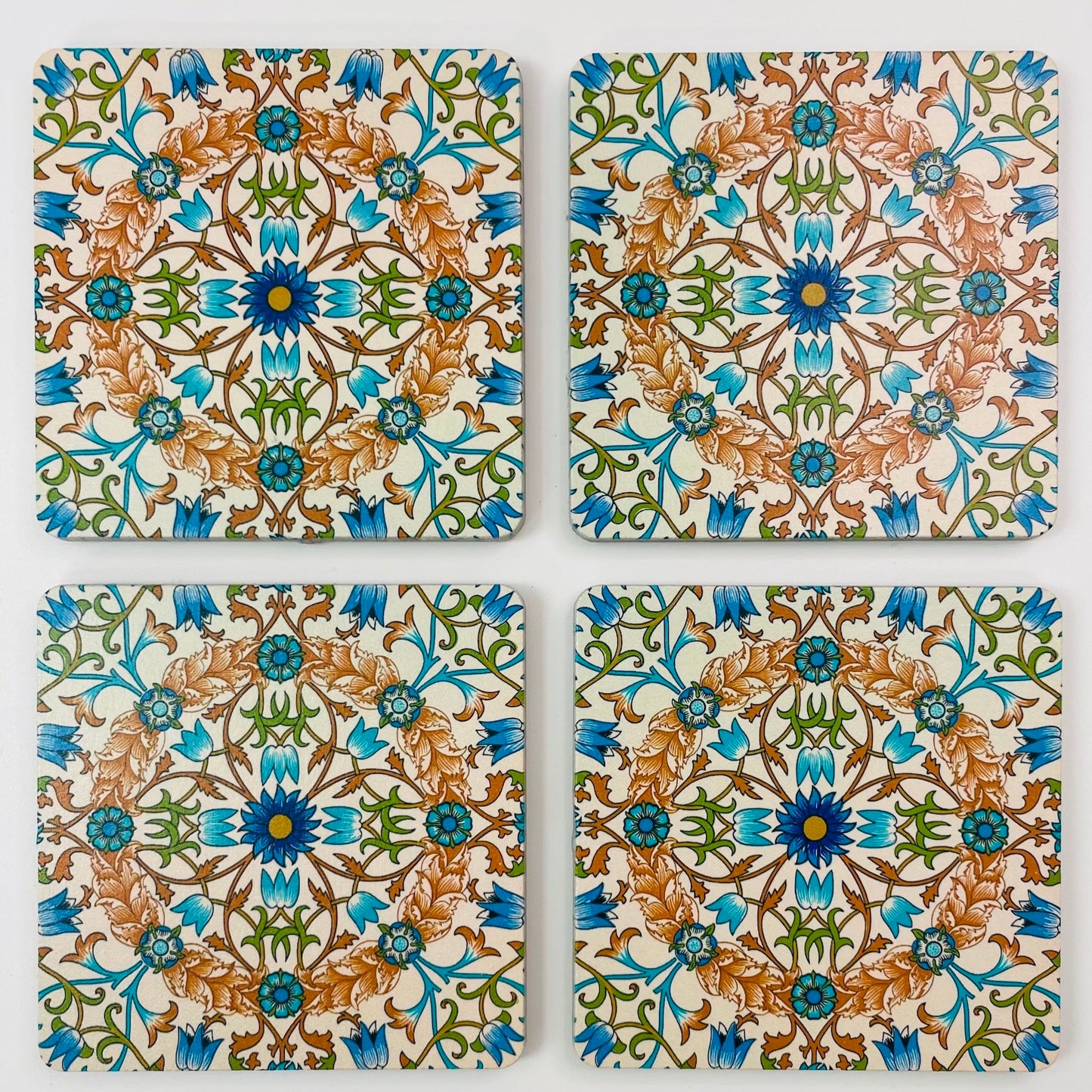 Art Coasters Set: Vine pattern (Blue Daisies) by William Morris